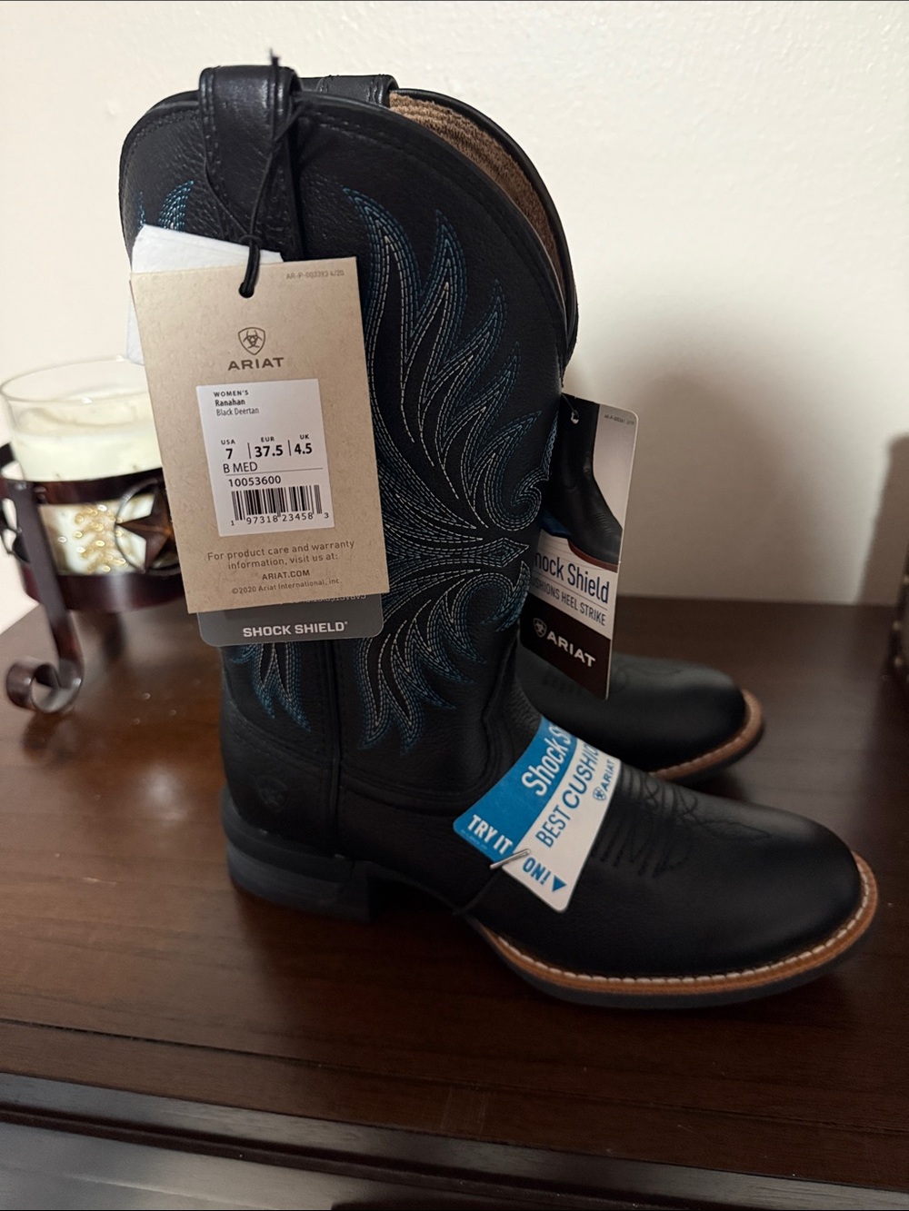 Ariat Black Western Boots with Teal Stitching